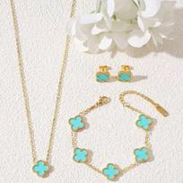 3 vnt. Titano plieno dobilų karoliai, apyrankė, auskarai, trijų dalių papuošalų rinkinys necklace+bracelet+earring beige