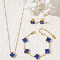 3 vnt. Titano plieno dobilų karoliai, apyrankė, auskarai, trijų dalių papuošalų rinkinys necklace+bracelet+earring beige