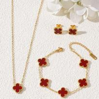 3 vnt. Titano plieno dobilų karoliai, apyrankė, auskarai, trijų dalių papuošalų rinkinys necklace+bracelet+earring white