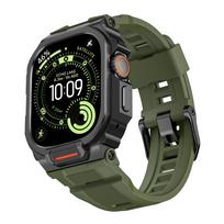 Dėklas+Dirželis Apple Watch Ultra 3 2 49mm Juosta Priedai Sportinis Silikoninis Apyrankė+Metalinis Apsauginis Bamperis iWatch Dangtelis Series 11/10 46mm Ultra 3/2/1 49mm &A žalia
