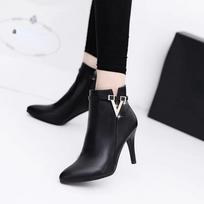 Botas Mujer Invierno Autumn Stiletto ploni aukštakulniai moteriški smailianosiai odiniai užtrauktukai Seksualūs kulkšnies moteriški batai Chelsea8 35 black