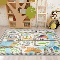 Baltas Traukinio Bėgių Kilimas Vaikų Žaidimų Kambariui Miegamajam Svetainei Dekoruoti Švietėjiškas Geležinkelio Raštas Namų Dekoro Kilimas 80x120cm beige