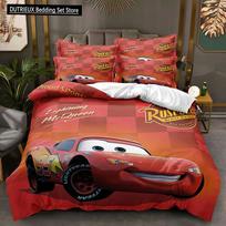 Žaibas Makvynas Spausdintas Paklodės Rinkinys Automobilių Filmo Raštas Patogus Lovos Patalynės Rinkinys Berniukams ir Suaugusiems 3 Dalių Rinkinys Pilno Dydžio EU single(135x200cm)