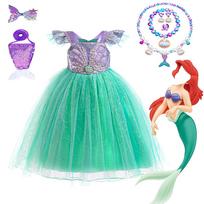 Undinėlės Kostiumai Cosplay Šventinė Suknelė Mergaitei Vaikams Arielės Princesės Suknelė Mergaitėms Su Karoliukais Blizgučiais Švytinčios Suknelės Vaikų Kostiumai 130(6Y) žalia