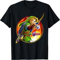 Nintendo Zelda Ocarina of Time 3D Link Lanko emblema Marškinėliai Marškinėliai M juoda