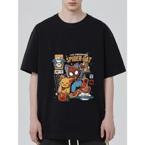 Vorinė Katė T-shirt Juoda Komiksų Stiliaus Voras ir Katė Spausdinimas Laisvalaikiui L juoda