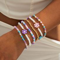 Bohemian meter beaded multi-layer stacked elastic bracelet contrasting color women's bracelet set brown