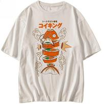 Japoniško stiliaus Pokemon Karalius Karpis Magikarp Sushi Sashimi Trumpomis rankovėmis Grynos medvilnės Marškinėliai Laisvi Vasaros Viršutiniai drabužiai Vyrams ir Moterims M mėlyna