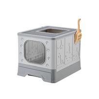 Extra Large Enclosed Cat Litter Box with Deodorizing, Anti-Splash, Foldable Pull-Out Design 49x39x38 cm pilka spalva