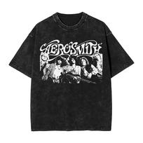 Aerosmith Europos Turo Erelio Logotipo Grafinis Spaudinys Vintažinė Išplauta Per dydžio Roko Grupės Gatvės Stiliaus Marškinėliai L gray