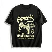 Vintage Gamer Controller Print Tshirt For Game Lovers Casual Top Pure cotton T-shirt 6XL black