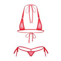 Moterims perregimas tinklinis dirželiais micro bikini komplektas trikampis maudymosi kostiumas maudymosi kostiumas paplūdimio baseino deginimosi One Size raudona