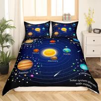 Saulės sistemos užvalkalų komplektas vaikams Kosmoso galaktikos patalynės komplektas Visatos planetų antklodės užvalkalas Astronomijos antklodės užvalkalai 140cmx200cm blue