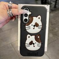 Sveiki Katės Telefono dėklas Samsung Galaxy A56 A16 A17 A57 A37 A55 A36 A53 A35 A34 A06 A07 A26 S26 Ultra S25 FE S24 Minkštas TPU dangtelis Galaxy A54 5G black