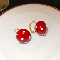 14K Gold Plated Copper Red Enamel Polka Dot Ball Hoop Earrings For Women Girls Casual Fashion Jewelry red