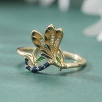 Bohemia Style Vintage Handmade Dragonfly Shaped Golden Plated Ring for Women Fashion Exquisite Banquet Jewelry Accessories Gifts 10&Gold-color beige