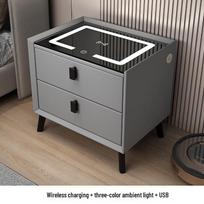 Smart Bedside Table with Storage - Compact Bedroom Cabinet Wooden Panel: 40*40*46cm gray