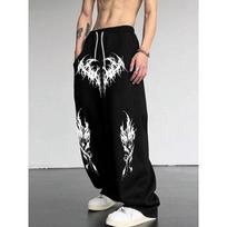 Tamsus gotikinis spaudinys, laisvo, bet prigludusio kirpimo, su raišteliu, sportinės kelnės, unisex, plačios kojos, džinsinės kelnės 3XL gray