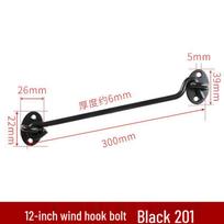Juodas nerūdijančio plieno lango ir durų vėjo kabliukas su užrakto sagtimi Black Wind Hook 12" (201 Steel)