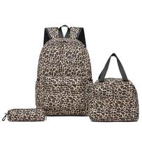 Paprastas leopardo rašto studento kuprinės rinkinys, talpi mokyklinė kuprinė, įskaitant pietų dėžutę ir pieštukinę chaki