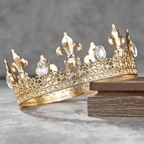 Vyriška auksinė lelija su kristalais karūna - Senovinė karališka filigraninė tiara jaunikio vestuvėms, išleistuvėms, cosplay, Helovinui, gimtadienio šventei auksas