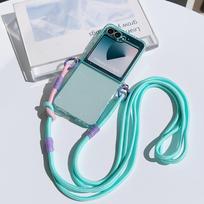 Crossbody Lanyard Clear Flip Phone Case For Motorola Moto Razr 70 60 50 40 Ultra 2026 Razr + 2025 Candy Colours Shockproof Cover Moto Razr Plus 2026 žalia
