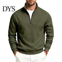 Casual Streetwear Hoodie Mens Quarter Zip Sweatshirt, Stand Collar Athletic Fleece Pullover, Ribbed Hem Cuffs, Long Sleeve Top Sweatshirts, Loose Fit M armijos žalia spalva