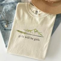 Comfort Colors® Girls Will Be Girls Praying Mantis T-shirt, National Geographic Vintage Aesthetic Insect Shirt, Funny Nature Graphic Tee L white