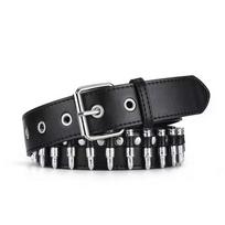 Retro Punk stiliaus unisex odinis diržas su kulkos galvutės sagtimi 105 cm gray