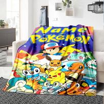 Customiz Name Personality Pokémon Ash and Pikachu Blanket Soft &Warm Sofa Office Bed Travel Lunch Break Blanket, Gift Suitable All Seasons 80cmx120cm yellow