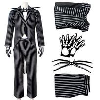Jack Skellington Vyriškas pilnas kostiumas Kalėdų išvakarės Skeletas Kostiumas Helovino Cosplay Apranga L black