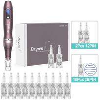 Dr.Pen A10 belaidis mikroadatinis švirkštimo priemonė su 12 vnt. Derma voleliais, randų, spuogų šalinimo adatos, mezoterapijos odos priežiūros salono prietaisas A10+10Pcs 36PIN gray
