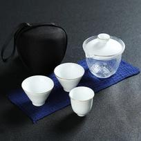Lauko kelioninis stiklinis arbatos rinkinys, nešiojamas Kung Fu arbatos puodelis, gražus ir lengvas arbatinukas, keraminis nešiojamas arbatos rinkinys Gaiwan black