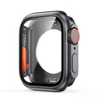 Grūdintas stiklas+Dėklas Apple Watch 45mm 44mm 41mm 40mm Priedas Ekrano Buferio Apsauga Iwatch Serie 9 8 7 6 SE 5 4 45MM dūminė juoda spalva