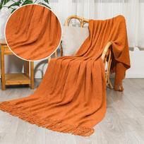 Šiaurietiško stiliaus vienspalvis megztas pledas - Minkštas, prabangus su kutais, skirtas kūdikiams, namams, biurui ar trumpam miegui. 60CM x 180CM (with tassels) orange