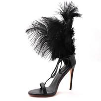 Prekinis ženklas Aukštakulniai 12cm Plunksnų Cirkonio Sandalai Išleistuvių Helovino Kaukė Moteriški Batai Vestuviniai Nuotakos Batai Didelis Dydis 35 -43 36 black