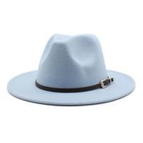 Britiško stiliaus veltinis džiazo fedora skrybėlė 59-61 cm dydžio Panama Trilby skrybėlės moterims vyrams džentelmenui vestuvių vakarėlio skrybėlė M(56-58CM) dangaus mėlyna spalva