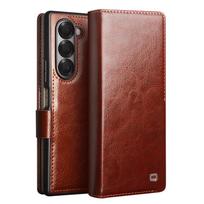 Qialino natūralios odos atverčiamas dėklas telefonui Samsung Galaxy Fold7 /6 /5 Fold 6 fold5 fold 6 Rankų darbo telefono dėklas su kortelių laikikliais Genuine Leather&Galaxy Z Fold6 ruda