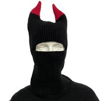 Winter Knit Ox Horn Hat Knit Balaclava Keep Warm Hat Windproof Hat for Autumn black