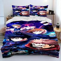 3D Jujutsu Kaisen Anime Animacinis patalynės komplektas 3D spausdintas Tinka miegamojo antklodės užvalkalų komplektas su pagalvių užvalkalais Vaikams Namų tekstilė 70x133cm 3pcs black