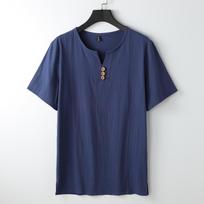 9XL lininiai marškinėliai vyrams vasariniai vienspalviai marškinėliai madingi kasdieniai lininiai marškinėliai viršutiniai drabužiai vyriški Henley apykaklės marškinėliai didelio dydžio 8XL 9XL 6XL mėlyna
