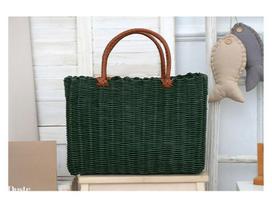Rankų darbo daugiafunkcinis pintas krepšys: Idealiai tinka apsipirkinėjimui, voniai, augintiniams, vaisių ir daržovių rinkimui bei iškyloms Medium - 28cm x 14cm x 21cm tamsiai žalia spalva