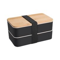 Japoniška Bento dėžutė 1200 ml Didelės talpos Dvigubo sluoksnio Mikrobangų krosnelėje saugi pietų dėžutė su bambuko dangteliu ir stalo įrankių rinkiniu juoda