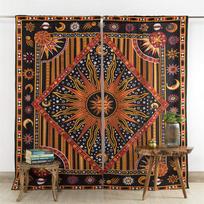 3D Indijos užuolaidos Saulės formos Mandala Hippy stiliaus Bohemiškos svetainės Miegamojo Namų interjero Detalė Užuolaida su žiedeliais Viršus 2 užuolaidų panelės W50H60(CM)x2&Grommet Top brown
