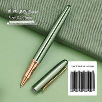Elegant Steel Calligraphy Pen with Dark Nib, Ideal for Students, Replaceable Ink Cartridge, Custom Logo Printing Available 0.35 mm alyvuogių žalios spalvos