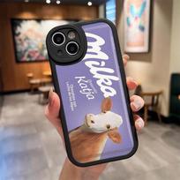 Milka šokoladiniai karvutės sausainiai telefono dėklas, skirtas iPhone 16 15 14 Pro Max 13 12 11 Mini Xs Puls, avikailio silikoninis dangtelis iPhone16 Plus white