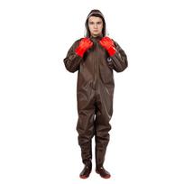 Kavos spalvos vandeniui atsparūs pilno kūno žvejybos kelnės su batais - Unisex lauko brastymui skirti lietaus drabužiai Size 43 brown