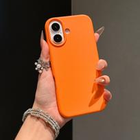 For iPhone 17 Pro 17 16 15 14 13 12 11 ProMax mini Plus Non-Slip Bumper Cover Original Liquid Silicone Orange Color Case For iPhone 16 PLus oranžinė