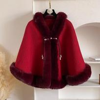 Žieminis vienspalvis pončas, storesnis, su vilnos apykakle, apsiausto tipo paltas, elegantiška, graži moteriška Kalėdinio vakarėlio suknelė, šiltos skaros, dovana one size raudona
