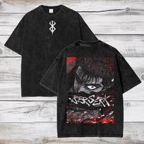 Guts Berserk Graphic T-shirt Manga Print Tshirt Vintage Washed Oversized T Shirt Men Women Clothing 3XL white